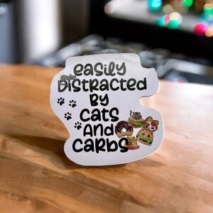 Cat Sticker, Glossy Cats and Carbs Decal, Kawaii 4 pcs